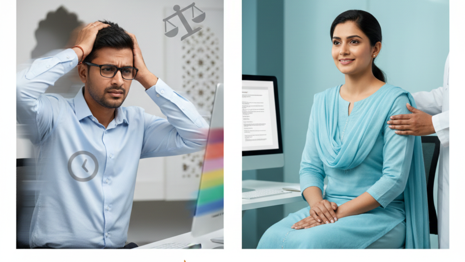 Split-screen visual contrasting the disorientation of vertigo with the calm and clarity achieved through specialist care. Dr. Pratistha Sachan's expertise is represented by a guiding hand, emphasizing the professional, reassuring approach to treatment.